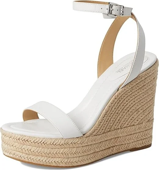 MICHAEL Michael Kors Leighton Wedge Women's Shoes Optic White : 9.5 M, Leather - Image 5