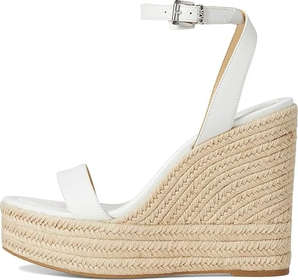 MICHAEL Michael Kors Leighton Wedge Women's Shoes Optic White : 9.5 M, Leather - Image 6
