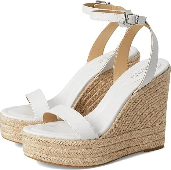 MICHAEL Michael Kors Leighton Wedge Women's Shoes Optic White : 9.5 M, Leather