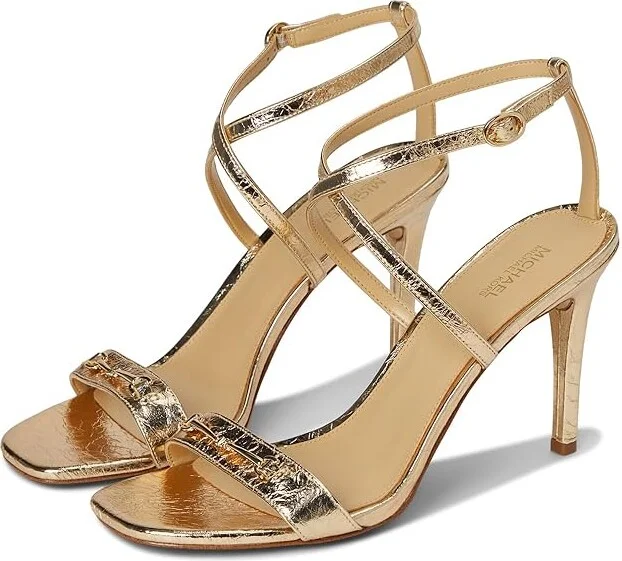 MICHAEL Michael Kors Lena Heeled Sandal Women's Sandals Pale Gold : 7 M, Leather/Rubber
