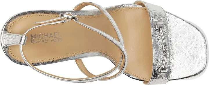 MICHAEL Michael Kors Lena Heeled Sandal Women's Sandals Silver : 7 M, Leather/Rubber - Image 2