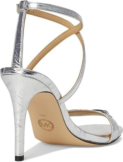 MICHAEL Michael Kors Lena Heeled Sandal Women's Sandals Silver : 7 M, Leather/Rubber - Image 4