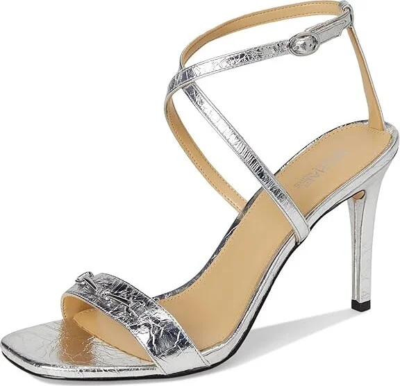 MICHAEL Michael Kors Lena Heeled Sandal Women's Sandals Silver : 7 M, Leather/Rubber - Image 5