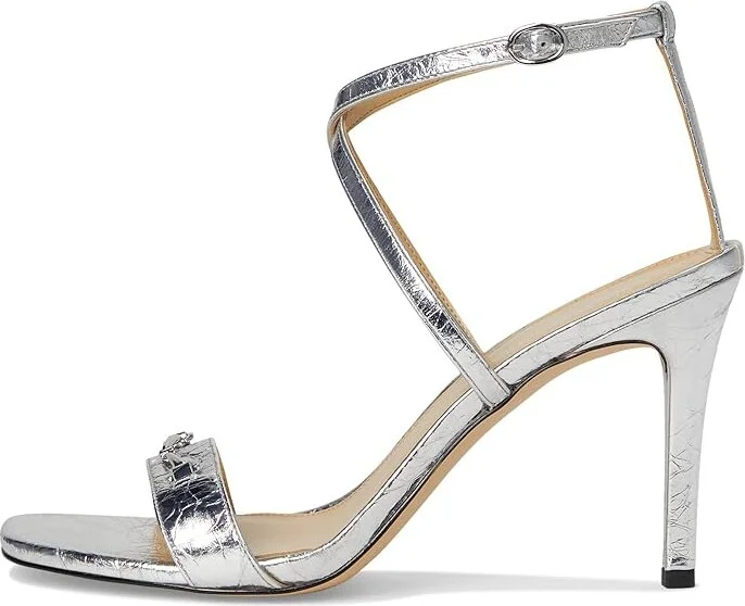 MICHAEL Michael Kors Lena Heeled Sandal Women's Sandals Silver : 7 M, Leather/Rubber - Image 6