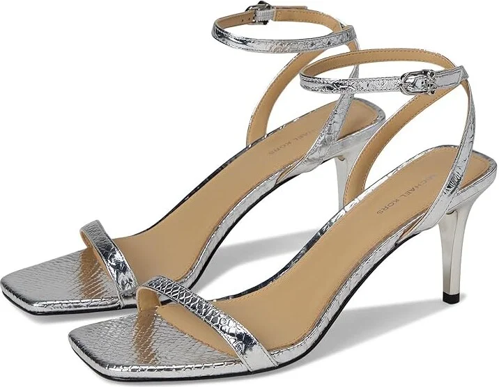 MICHAEL Michael Kors Liana Mid Sandal Women's Sandals Silver : 6.5 M, Leather