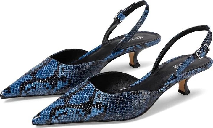 MICHAEL Michael Kors Luna Kitten Sling Pump High Women's Heels Chambray : 6.5 M, Leather/Rubber