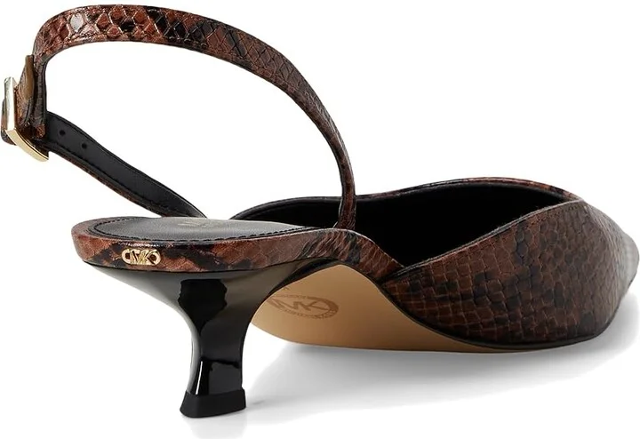 MICHAEL Michael Kors Luna Kitten Sling Pump High Women's Heels Luggage : 7 M, Leather/Rubber - Image 4