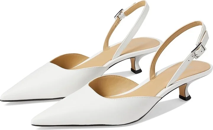 MICHAEL Michael Kors Luna Kitten Sling Pump High Women's Heels Optic White : 6 M, Leather/Rubber