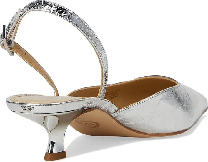 MICHAEL Michael Kors Luna Kitten Sling Pump High Women's Heels Silver : 7 M, Leather/Rubber - Image 4