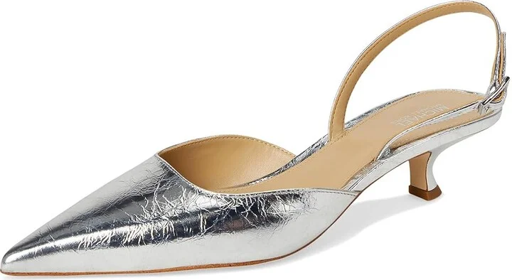 MICHAEL Michael Kors Luna Kitten Sling Pump High Women's Heels Silver : 7 M, Leather/Rubber - Image 5