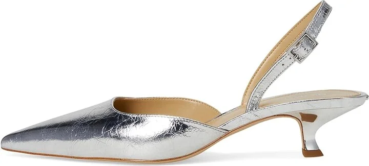 MICHAEL Michael Kors Luna Kitten Sling Pump High Women's Heels Silver : 7 M, Leather/Rubber - Image 6