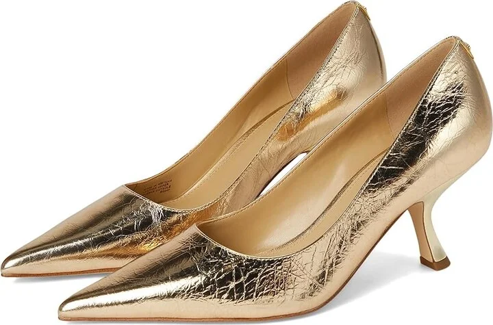 MICHAEL Michael Kors Luna Mid Pumps High Women's Heels Pale Gold : 7.5 M, Leather/Rubber