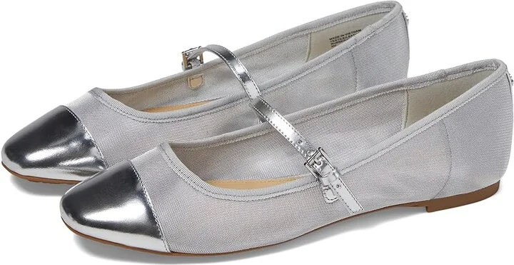 MICHAEL Michael Kors Mae Flex Ballet Women's Flat Shoes Silver : 7 M, Leather
