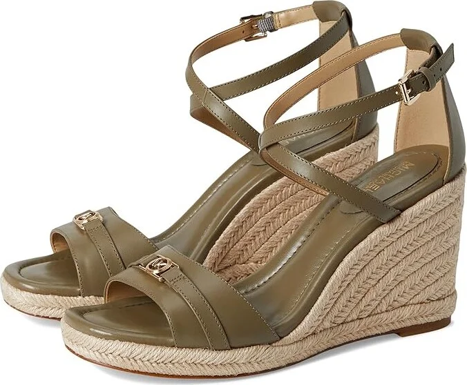 MICHAEL Michael Kors Mandy Wedge Women's Sandals Safari Green : 7 M, Leather