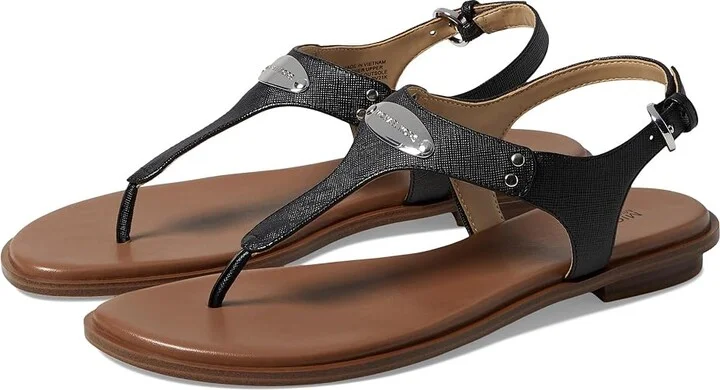 MICHAEL Michael Kors MK Plate Thong Women's Sandals Black Saffiano 1 : 7.5 M, Leather/Textile