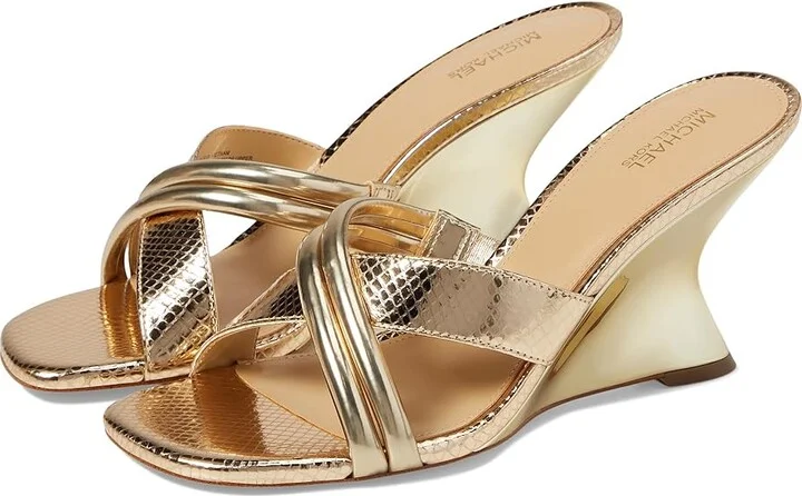 MICHAEL Michael Kors Nadina Mule Wedge Women's Sandals Pale Gold : 6 M, Leather/Rubber