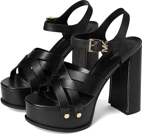 MICHAEL Michael Kors Nora Platform Sandal Women's Wedge Shoes Black : 10 M, Leather/Rubber