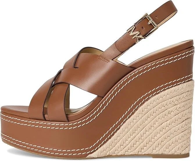 MICHAEL Michael Kors Nora Wedge High Women's Heels Luggage : 7 M, Leather - Image 6