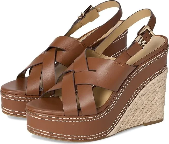 MICHAEL Michael Kors Nora Wedge High Women's Heels Luggage : 7 M, Leather