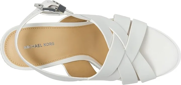 MICHAEL Michael Kors Nora Wedge High Women's Heels Optic White : 9.5 M, Leather - Image 2