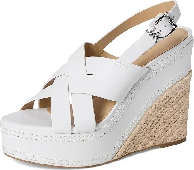 MICHAEL Michael Kors Nora Wedge High Women's Heels Optic White : 9.5 M, Leather - Image 5
