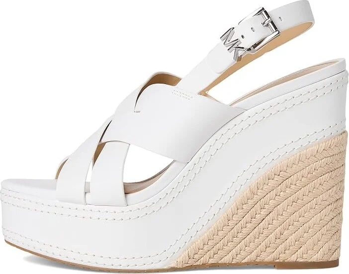 MICHAEL Michael Kors Nora Wedge High Women's Heels Optic White : 9.5 M, Leather - Image 6