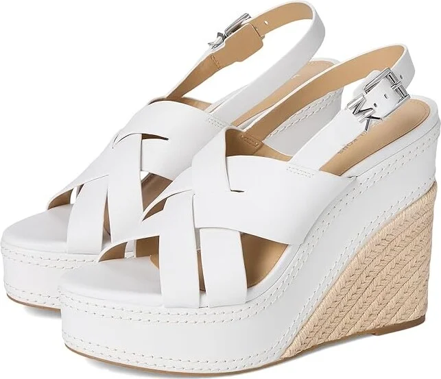MICHAEL Michael Kors Nora Wedge High Women's Heels Optic White : 9.5 M, Leather