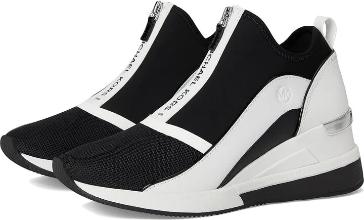 MICHAEL Michael Kors Spencer Wedge Trainer Women's Shoes Black/Optic White : 7.5 M, Synthetic