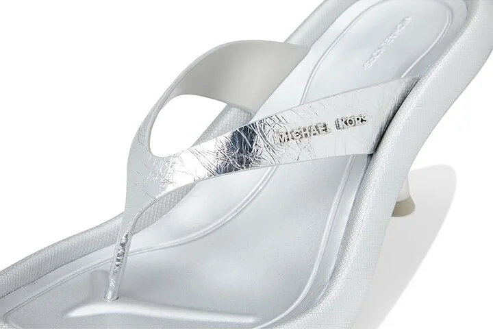 MICHAEL Michael Kors Splash Heeled Sandal Women's Wedge Shoes Silver : 7.5 M, Leather - Image 7