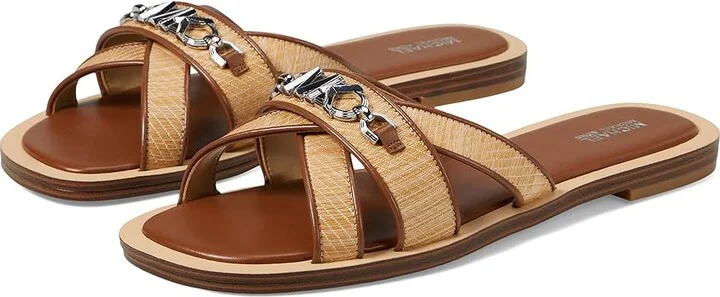 MICHAEL Michael Kors Tiffanie Flat Slide Women's Sandals Natural/Luggage : 8 M, Leather/Rubber
