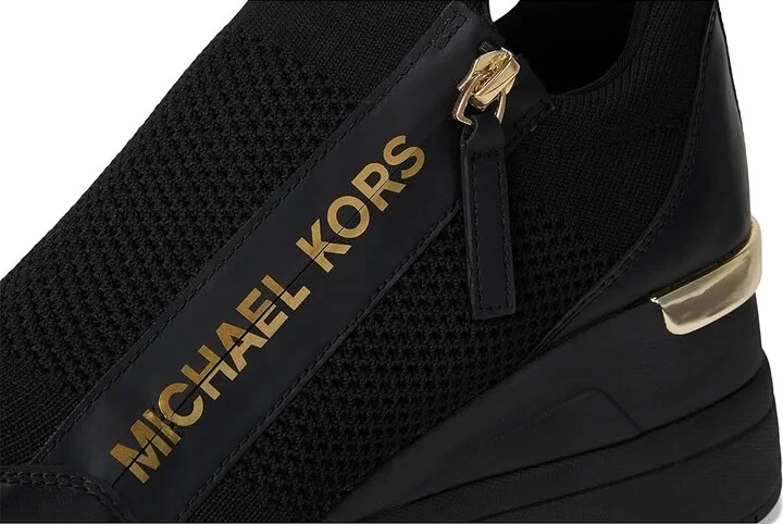 MICHAEL Michael Kors Willis Wedge Trainer Women's Shoes Black 1 : 11 M, Leather/Textile - Image 7