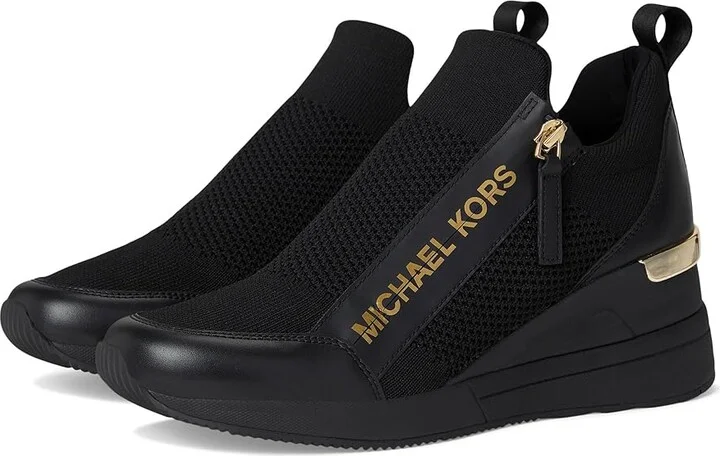 MICHAEL Michael Kors Willis Wedge Trainer Women's Shoes Black 1 : 11 M, Leather/Textile