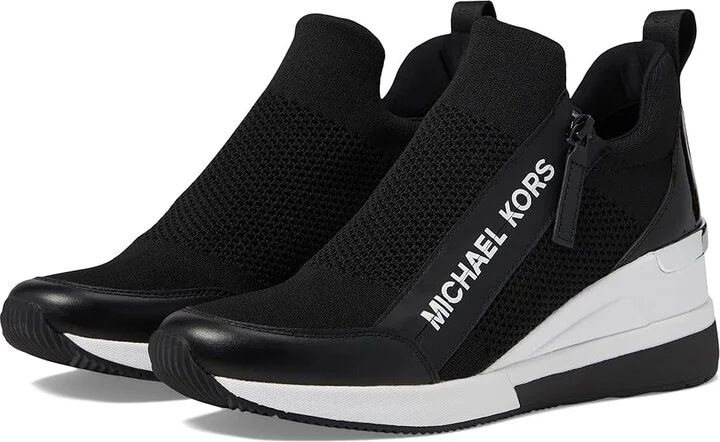 MICHAEL Michael Kors Willis Wedge Trainer Women's Shoes Black : 5.5 M, Leather/Textile