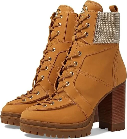 MICHAEL Michael Kors Yvonne Bootie High Women's Heels Tan : 7.5 M, Leather/Rubber