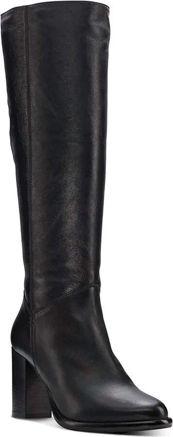 Michela Weatherproof Leather Tall Boot In Black Metallic