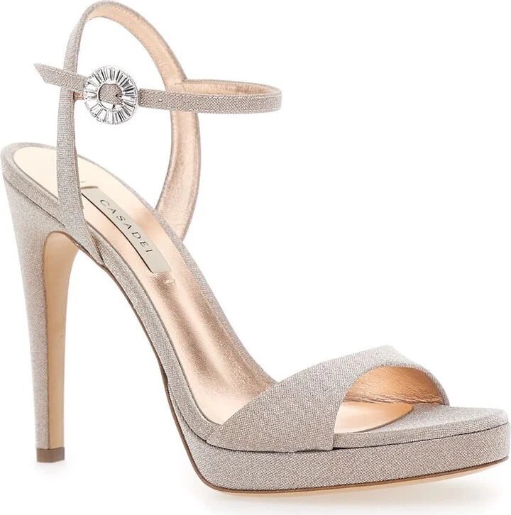 'michelle' Grey Heeled Sandals With Clamp Detail On The Strap In Fabric Woman - Image 2