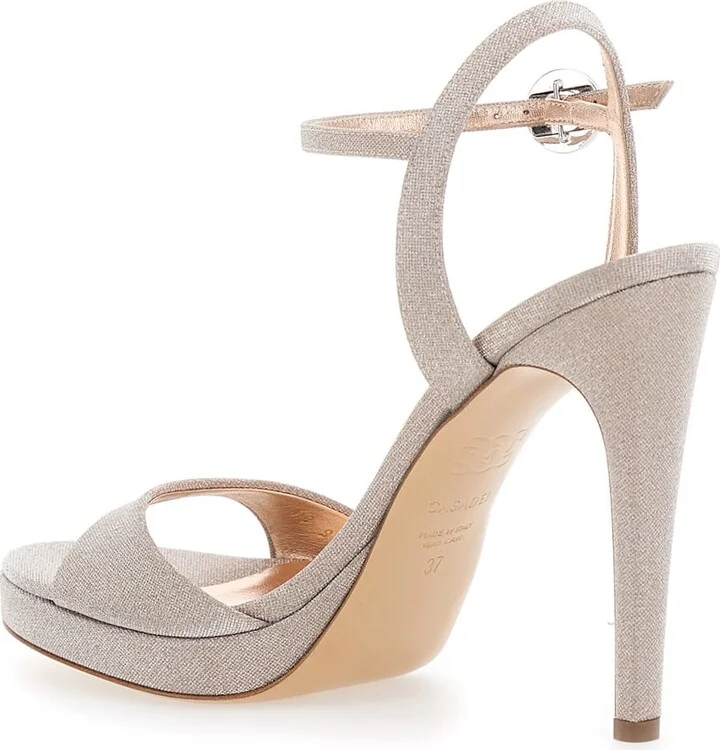 'michelle' Grey Heeled Sandals With Clamp Detail On The Strap In Fabric Woman - Image 3