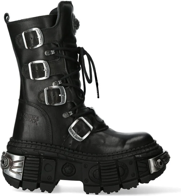 Mid Calf Gothic Leather Boots-WALL1473-S3