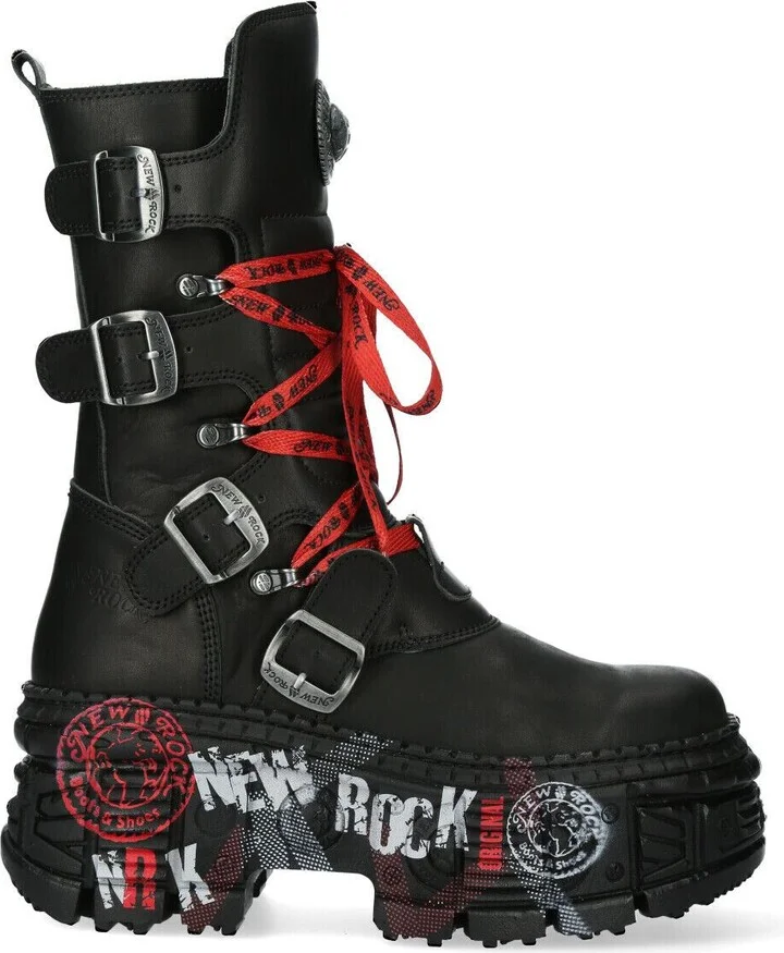Mid Calf Punk Leather Boots-WALL028B-C1