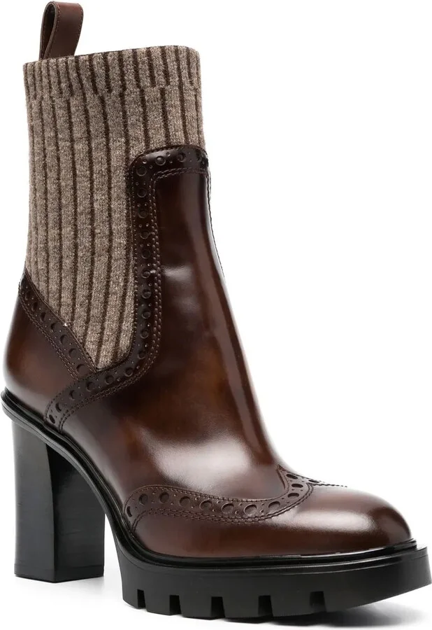Mid-Heel Brogue Sock Boots - Image 2