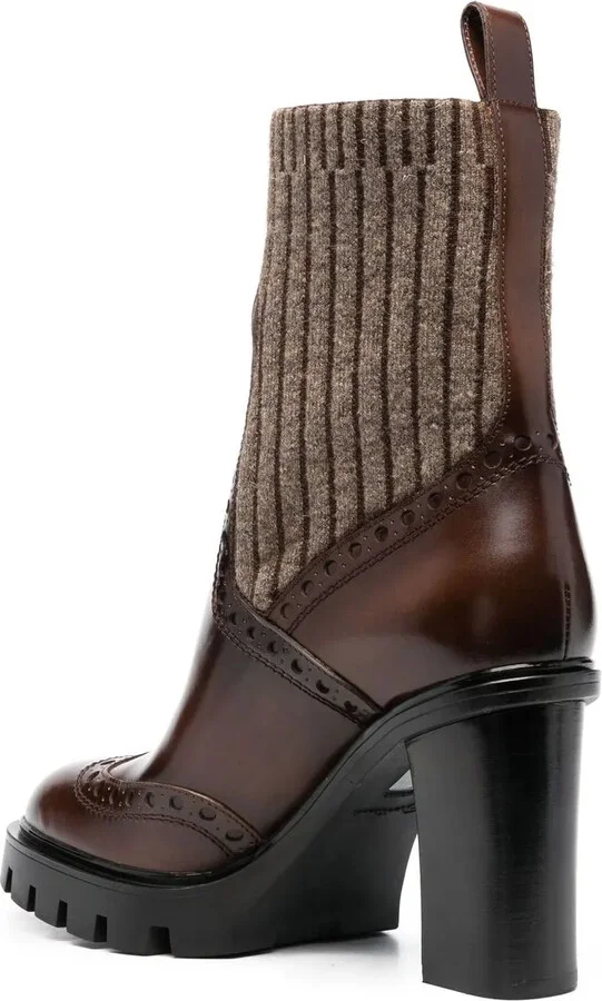 Mid-Heel Brogue Sock Boots - Image 3