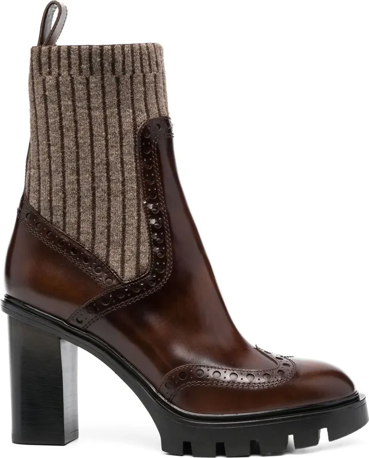 Mid-Heel Brogue Sock Boots