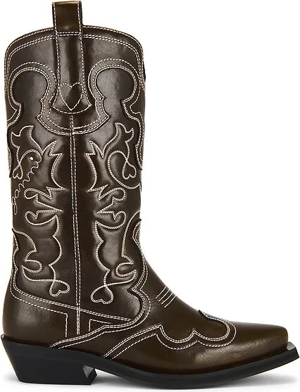 Mid Shaft Embroidered Western Boot