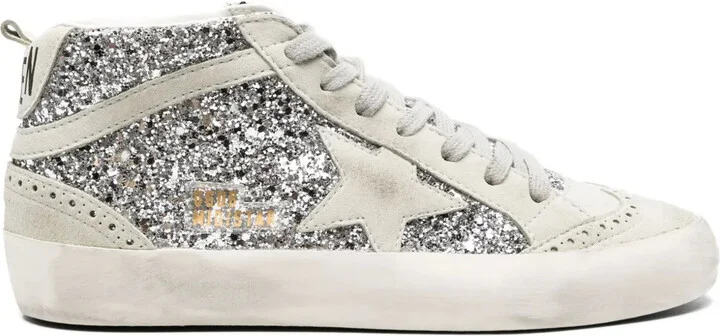 Mid-Star glitter-detail leather sneakers