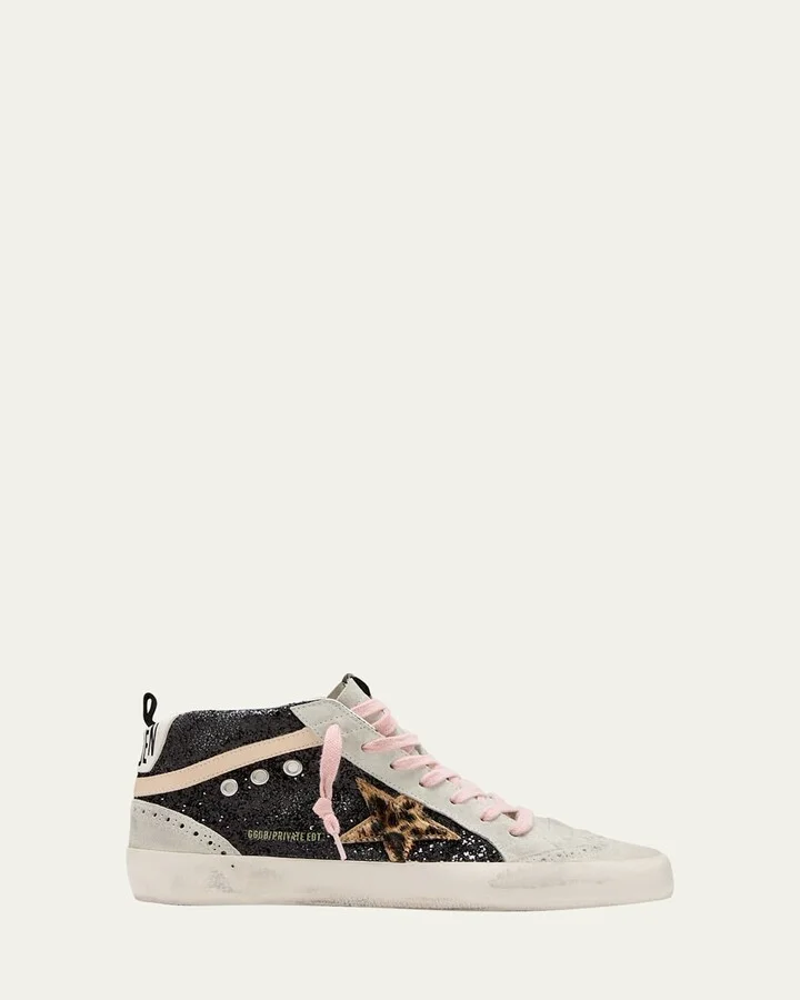 Mid Star Glitter Leopard Wing-Tip Sneakers