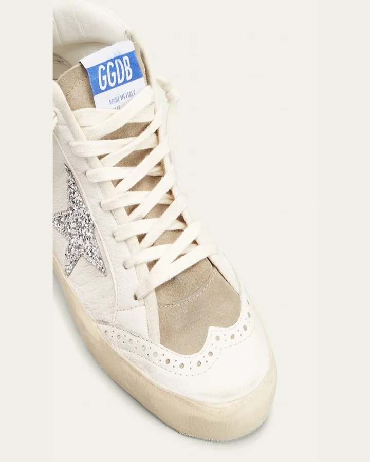 Mid Star Leather Glitter Wing-Tip Sneakers - Image 4