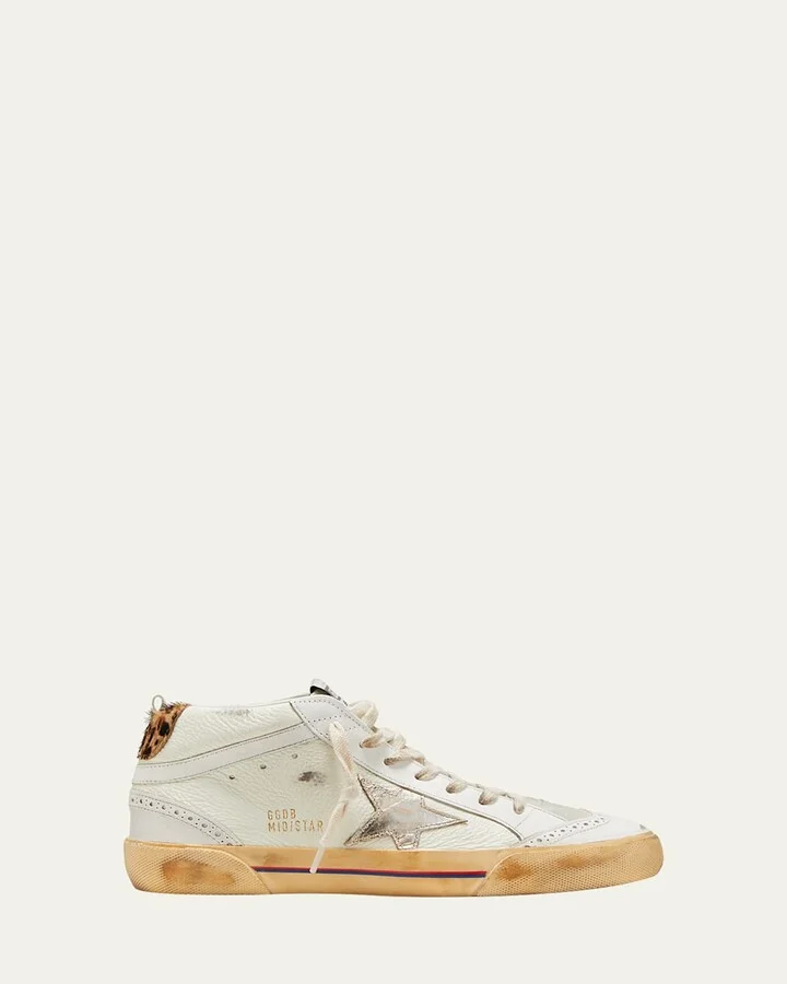 Mid Star Mixed Leather Wing-Tip Sneakers