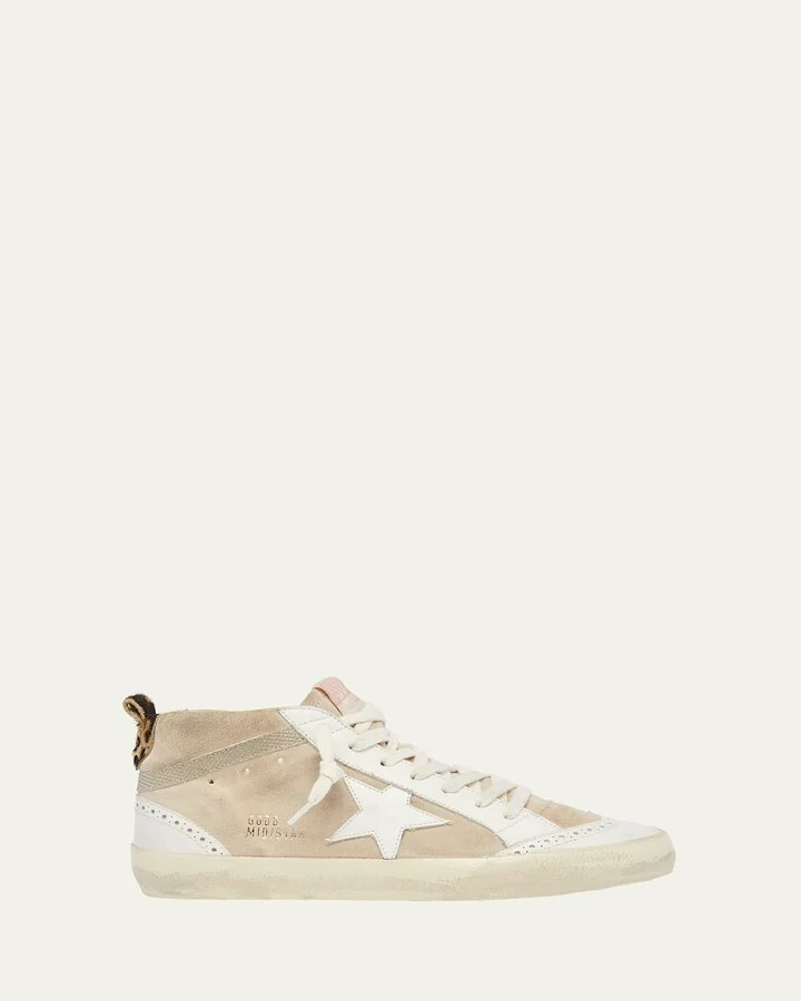 Mid Star Mixed Leather Wing-Tip Sneakers