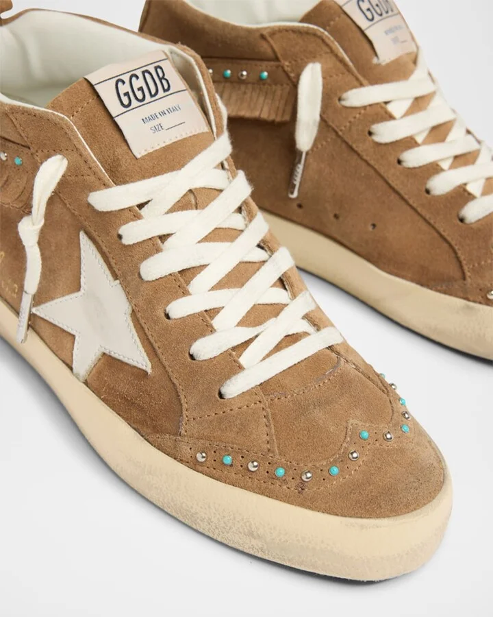 Mid Star Suede Mid-Top Sneakers with Fringe and Studs - Image 2