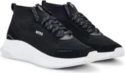 Mid-top sock trainers with fishbone sole- Black Women's Sneakers size 10